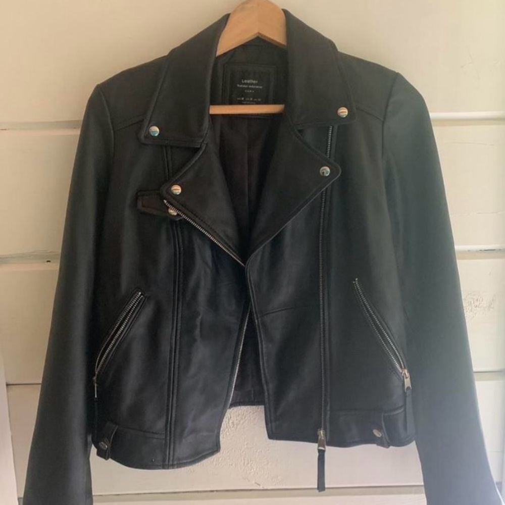 Zara Black Leather Biker Jacket
